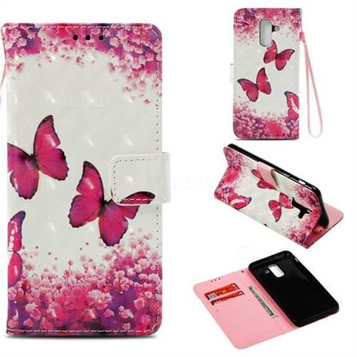 Rose Butterfly 3D Painted Leather Wallet Case for Samsung Galaxy A6 Plus (2018)