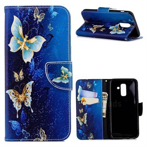 Golden Butterflies Leather Wallet Case for Samsung Galaxy A6 Plus (2018)