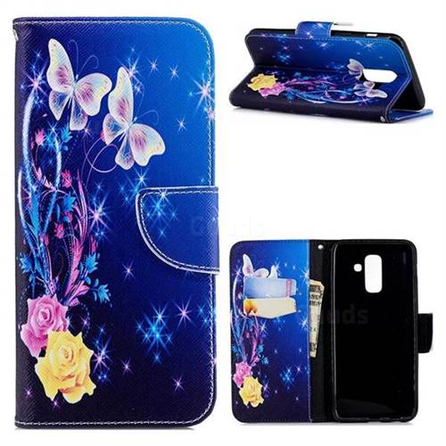 Yellow Flower Butterfly Leather Wallet Case for Samsung Galaxy A6 Plus (2018)