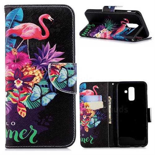 Flowers Flamingos Leather Wallet Case for Samsung Galaxy A6 Plus (2018)