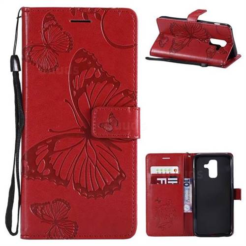 Embossing 3D Butterfly Leather Wallet Case for Samsung Galaxy A6 Plus (2018) - Red