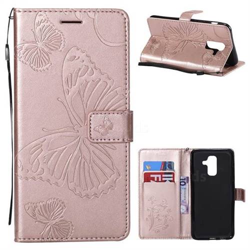 Embossing 3D Butterfly Leather Wallet Case for Samsung Galaxy A6 Plus (2018) - Rose Gold
