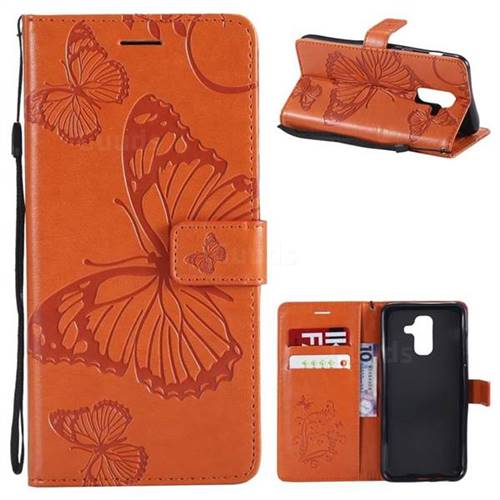 Embossing 3D Butterfly Leather Wallet Case for Samsung Galaxy A6 Plus (2018) - Orange