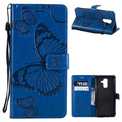 Embossing 3D Butterfly Leather Wallet Case for Samsung Galaxy A6 Plus (2018) - Blue