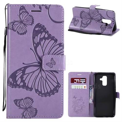 Embossing 3D Butterfly Leather Wallet Case for Samsung Galaxy A6 Plus (2018) - Purple
