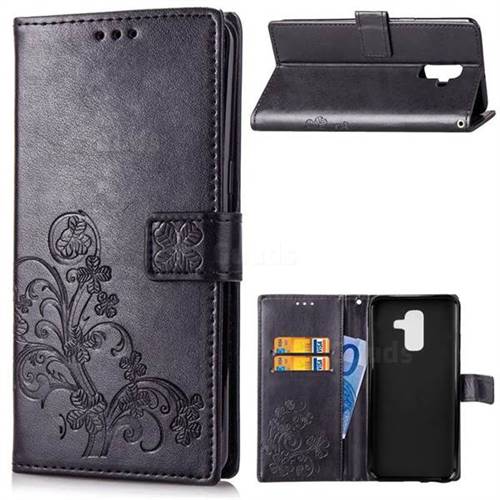 Embossing Imprint Four-Leaf Clover Leather Wallet Case for Samsung Galaxy A6 Plus (2018) - Black