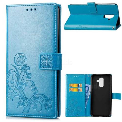 Embossing Imprint Four-Leaf Clover Leather Wallet Case for Samsung Galaxy A6 Plus (2018) - Blue