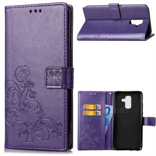 Embossing Imprint Four-Leaf Clover Leather Wallet Case for Samsung Galaxy A6 Plus (2018) - Purple