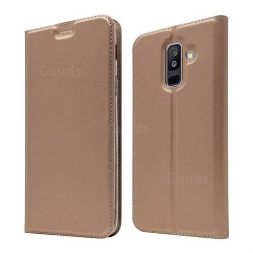 Ultra Slim Card Magnetic Automatic Suction Leather Wallet Case for Samsung Galaxy A6 Plus (2018) - Rose Gold