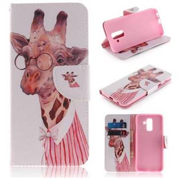 Pink Giraffe PU Leather Wallet Case for Samsung Galaxy A6 Plus (2018)