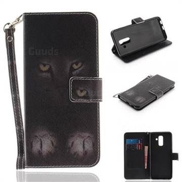 Mysterious Cat Hand Strap Leather Wallet Case for Samsung Galaxy A6 Plus (2018)