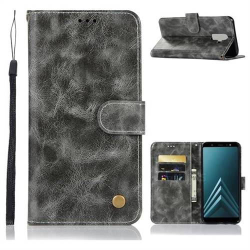 Luxury Retro Leather Wallet Case for Samsung Galaxy A6 Plus (2018) - Gray