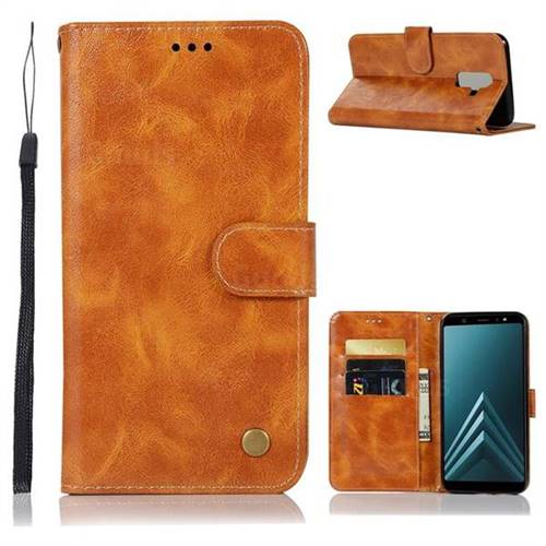 Luxury Retro Leather Wallet Case for Samsung Galaxy A6 Plus (2018) - Golden