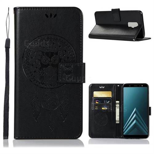 Intricate Embossing Owl Campanula Leather Wallet Case for Samsung Galaxy A6 Plus (2018) - Black