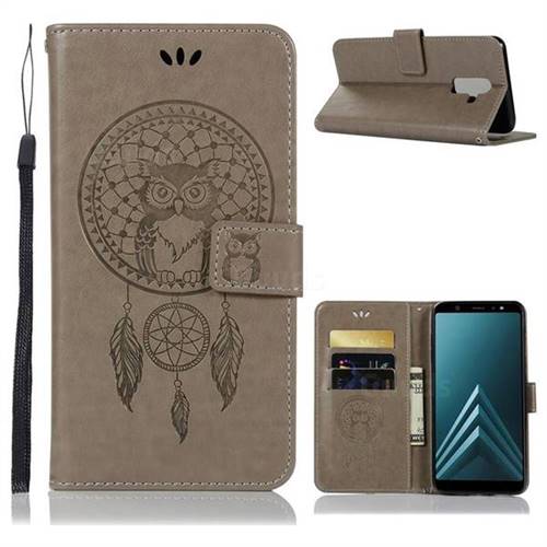 Intricate Embossing Owl Campanula Leather Wallet Case for Samsung Galaxy A6 Plus (2018) - Grey