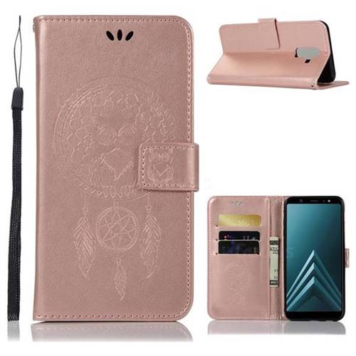 Intricate Embossing Owl Campanula Leather Wallet Case for Samsung Galaxy A6 Plus (2018) - Rose Gold