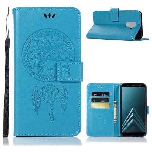 Intricate Embossing Owl Campanula Leather Wallet Case for Samsung Galaxy A6 Plus (2018) - Blue