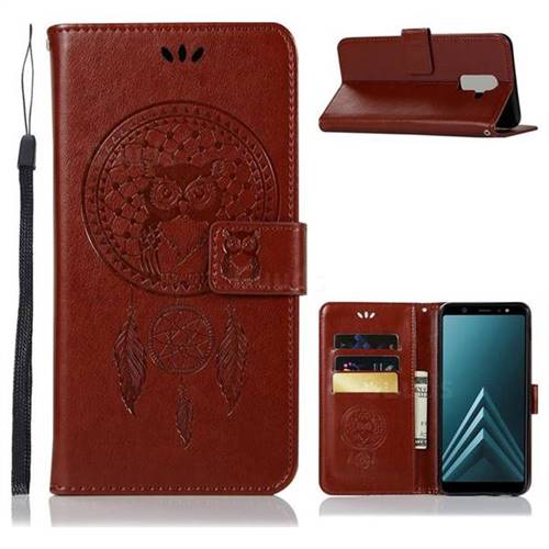Intricate Embossing Owl Campanula Leather Wallet Case for Samsung Galaxy A6 Plus (2018) - Brown