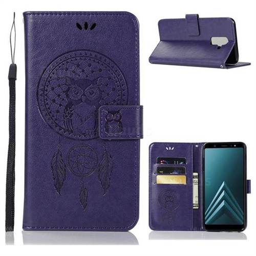 Intricate Embossing Owl Campanula Leather Wallet Case for Samsung Galaxy A6 Plus (2018) - Purple