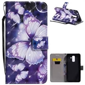 Violet butterfly 3D Painted Leather Wallet Case for Samsung Galaxy A6 Plus (2018)