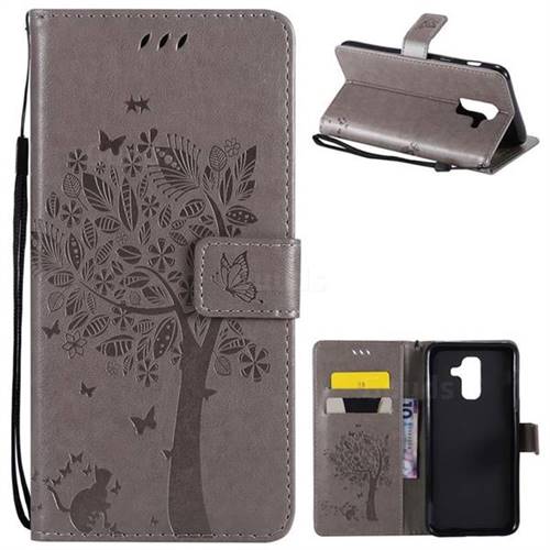 Embossing Butterfly Tree Leather Wallet Case for Samsung Galaxy A6 Plus (2018) - Grey