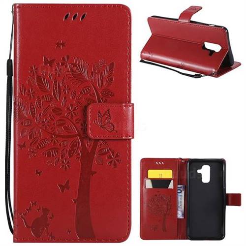Embossing Butterfly Tree Leather Wallet Case for Samsung Galaxy A6 Plus (2018) - Red
