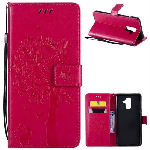 Embossing Butterfly Tree Leather Wallet Case for Samsung Galaxy A6 Plus (2018) - Rose