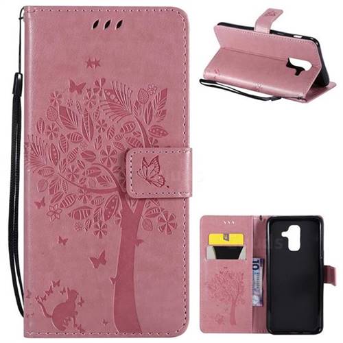 Embossing Butterfly Tree Leather Wallet Case for Samsung Galaxy A6 Plus (2018) - Pink