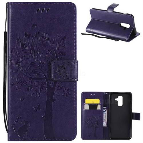 Embossing Butterfly Tree Leather Wallet Case for Samsung Galaxy A6 Plus (2018) - Purple