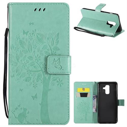 Embossing Butterfly Tree Leather Wallet Case for Samsung Galaxy A6 Plus (2018) - Cyan
