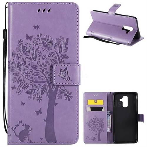 Embossing Butterfly Tree Leather Wallet Case for Samsung Galaxy A6 Plus (2018) - Violet