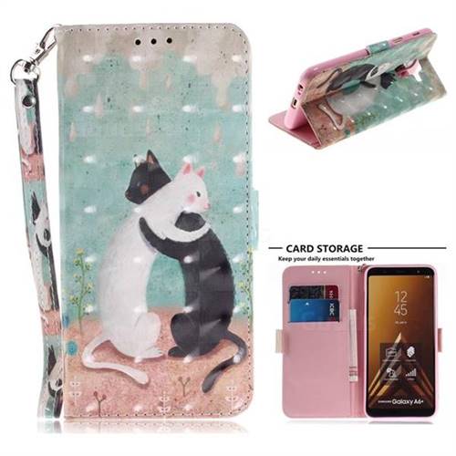 Black and White Cat 3D Painted Leather Wallet Phone Case for Samsung Galaxy A6 Plus (2018)