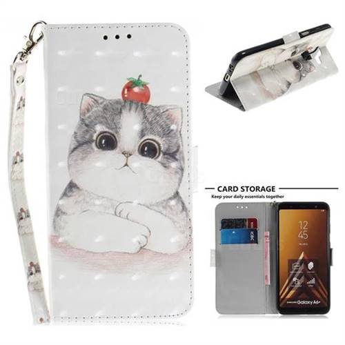Cute Tomato Cat 3D Painted Leather Wallet Phone Case for Samsung Galaxy A6 Plus (2018)