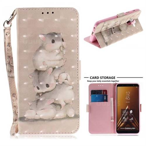 Three Squirrels 3D Painted Leather Wallet Phone Case for Samsung Galaxy A6 Plus (2018)