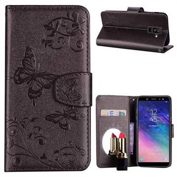 Embossing Butterfly Morning Glory Mirror Leather Wallet Case for Samsung Galaxy A6 Plus (2018) - Silver Gray