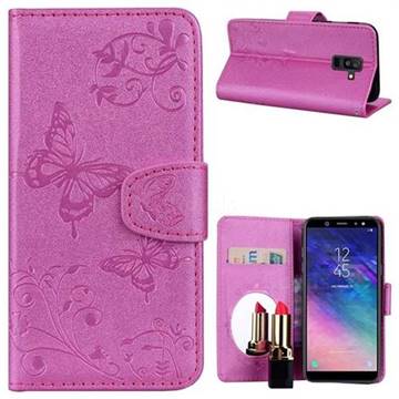 Embossing Butterfly Morning Glory Mirror Leather Wallet Case for Samsung Galaxy A6 Plus (2018) - Rose