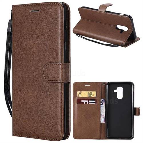 Retro Greek Classic Smooth PU Leather Wallet Phone Case for Samsung Galaxy A6 Plus (2018) - Brown