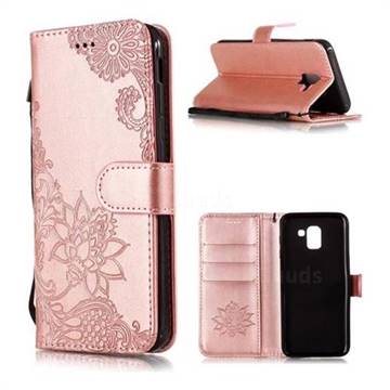 Intricate Embossing Lotus Mandala Flower Leather Wallet Case for Samsung Galaxy A6 Plus (2018) - Rose Gold