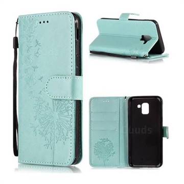 Intricate Embossing Dandelion Butterfly Leather Wallet Case for Samsung Galaxy A6 Plus (2018) - Green