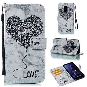 Marble Heart PU Leather Wallet Phone Case for Samsung Galaxy A6 Plus (2018) - Black