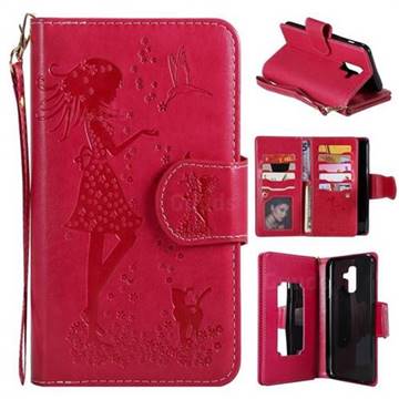 Embossing Cat Girl 9 Card Leather Wallet Case for Samsung Galaxy A6 Plus (2018) - Red