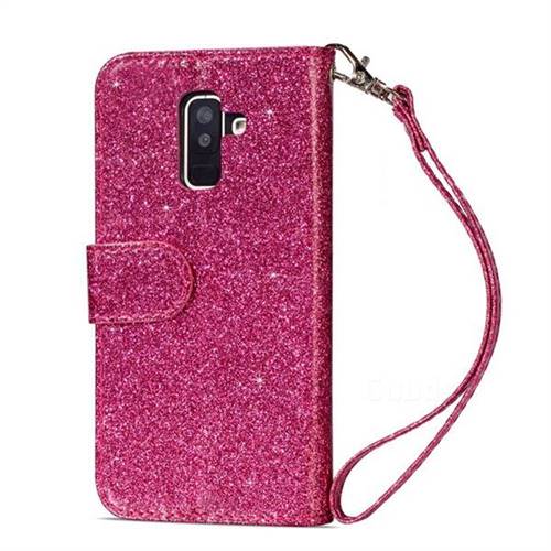 Qpolly Polyurethane Leather Glitter Wallet Case Cover for Samsung Galaxy A6 2018 Orange