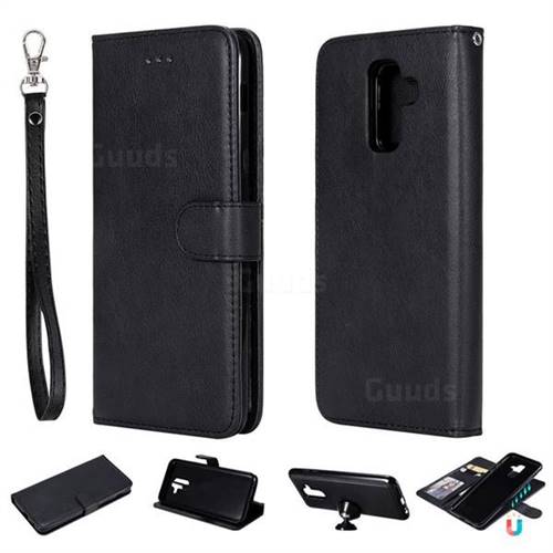 Retro Greek Detachable Magnetic PU Leather Wallet Phone Case for Samsung Galaxy A6 Plus (2018) - Black