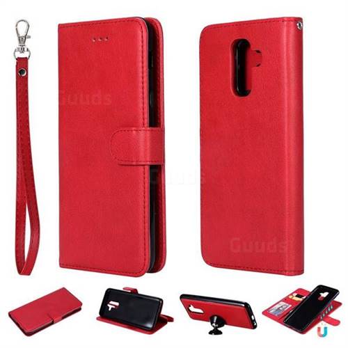 Retro Greek Detachable Magnetic PU Leather Wallet Phone Case for Samsung Galaxy A6 Plus (2018) - Red