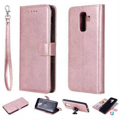 Retro Greek Detachable Magnetic PU Leather Wallet Phone Case for Samsung Galaxy A6 Plus (2018) - Rose Gold