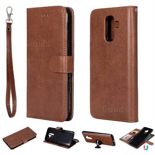 Retro Greek Detachable Magnetic PU Leather Wallet Phone Case for Samsung Galaxy A6 Plus (2018) - Brown