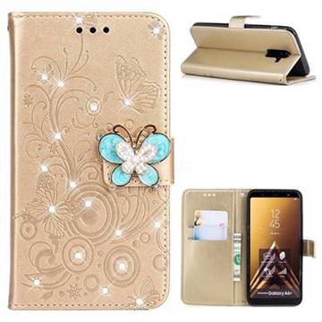 Embossing Butterfly Circle Rhinestone Leather Wallet Case for Samsung Galaxy A6 Plus (2018) - Champagne