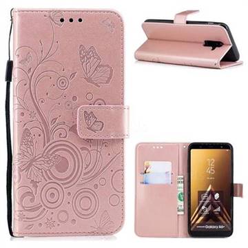 Intricate Embossing Butterfly Circle Leather Wallet Case for Samsung Galaxy A6 Plus (2018) - Rose Gold