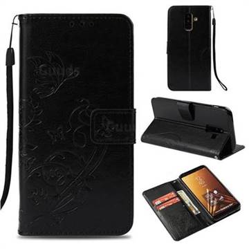 Embossing Butterfly Flower Leather Wallet Case for Samsung Galaxy A6 Plus (2018) - Black