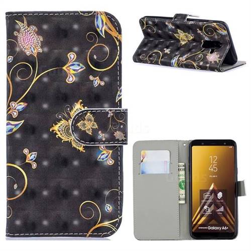 Black Butterfly 3D Painted Leather Phone Wallet Case for Samsung Galaxy A6 Plus (2018)